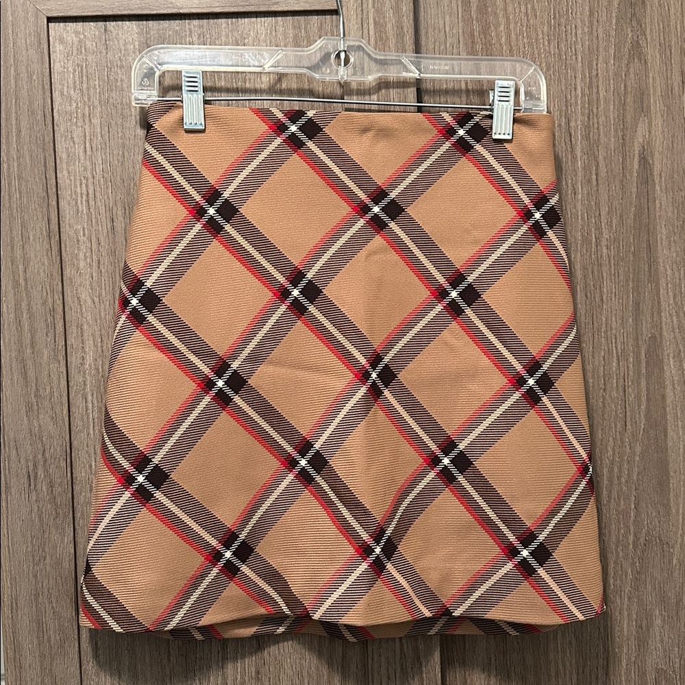 H&M Tan and Red Plaid Skirt